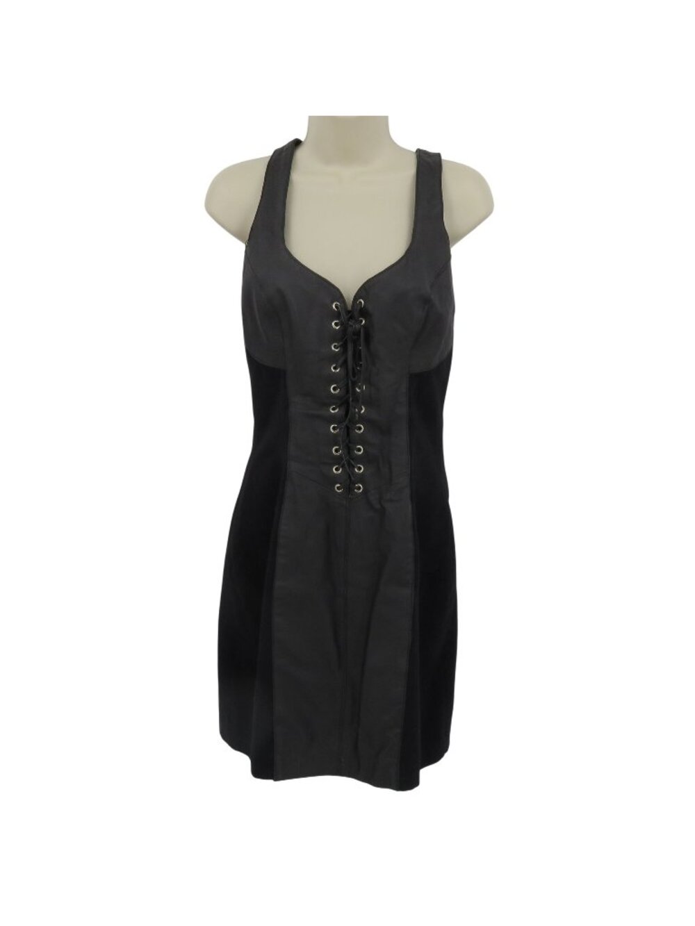 VTG Wilsons Leather Women Small Black Lace Up Front Dress Sleeveless Strappy Y2K